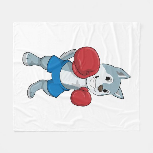 Dog as Boxer mit Boxhandschuhen Fleecedecke (Vorderseite (Horizontal))
