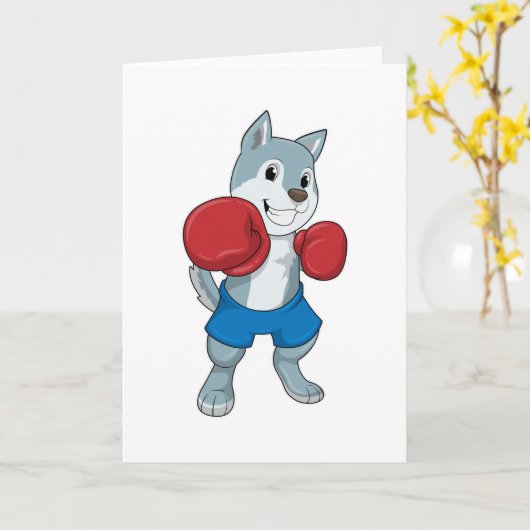 Dog as Boxer mit Boxhandschuhen Karte (Gelbe Blume)