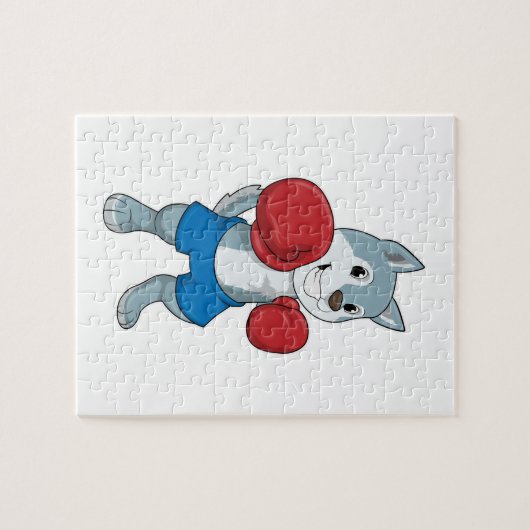 Dog as Boxer mit Boxhandschuhen Puzzle (Horizontal)