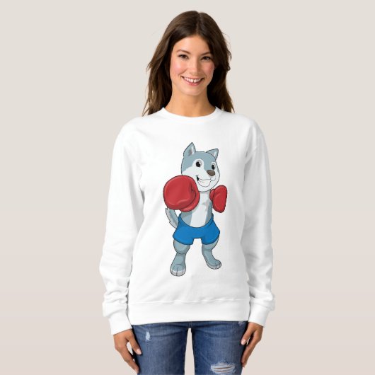 Dog as Boxer mit Boxhandschuhen Sweatshirt (Vorne ganz)