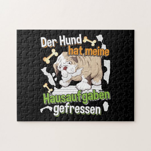 Dog Ate My Hausaufgaben - Deutsches Zitat lernen Puzzle (Horizontal)