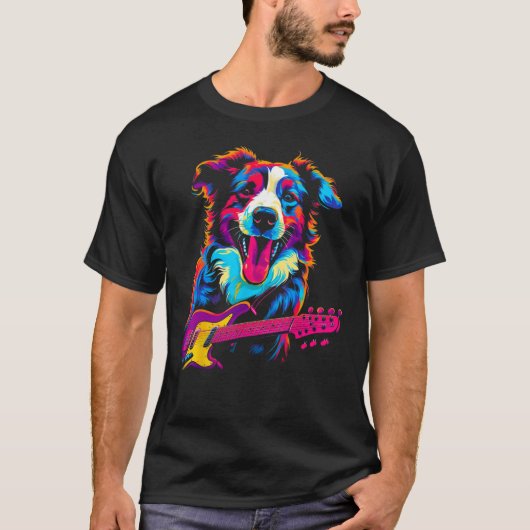 Dog Australian Shepherd Guitar T-Shirt (Vorderseite)