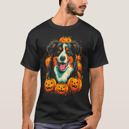 Dog Australian Shepherd Halloween T-Shirt (Vorderseite)