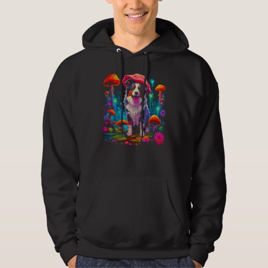 Dog Australian Shepherd Psychedelic Mushroom Hoodie (Vorderseite)