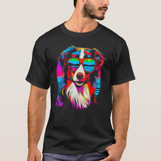 Dog Australian Shepherd Sunglasses T-Shirt (Vorderseite)