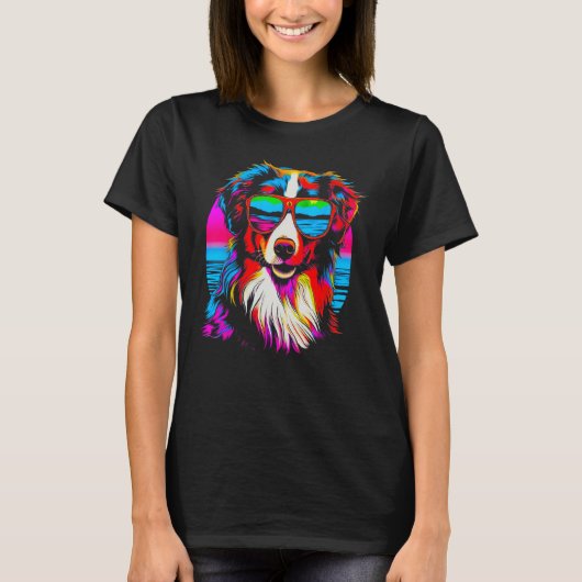 Dog Australian Shepherd Sunglasses T-Shirt (Vorderseite)