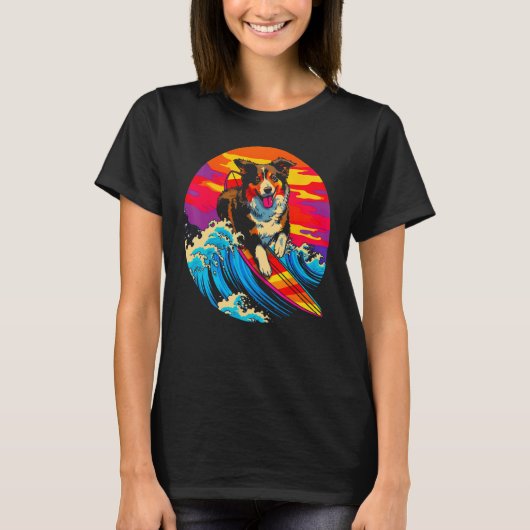 Dog Australian Shepherd Surf T-Shirt (Vorderseite)