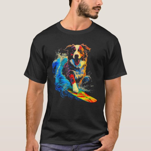 Dog Australian Shepherd Surfer T-Shirt (Vorderseite)