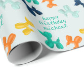 Dog Balloon Pattern Individuelle Name Kindergeburt Geschenkpapier (Rolleneckpunkt)