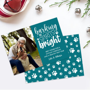 DOG BARKING SPIRIT BRIGHT PAWS AQUAMARINE CHRISTMA FEIERTAGSKARTE