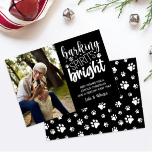 DOG BARKING SPIRIT BRIGHT PAWS BLACK CHRISTMAS FEIERTAGSKARTE