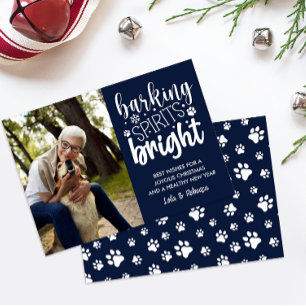 DOG BARKING SPIRIT BRIGHT PAWS NAVY CHRISTMAS FEIERTAGSKARTE
