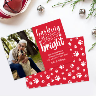 DOG BARKING SPIRIT BRIGHT PAWS RED CHRISTMAS FEIERTAGSKARTE