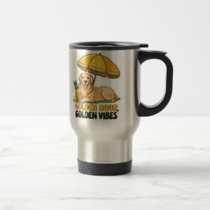 Dog Beach Sticker Golden Retriever mit Pina Reisebecher
