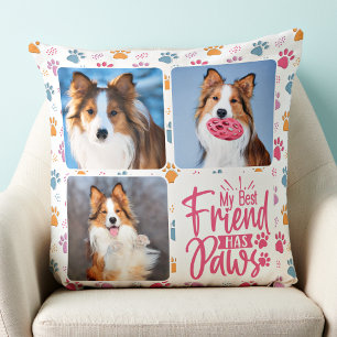 Dog Best Friend Custom 3 Foto farbenfrohe Paw Prin Kissen