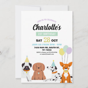 Dog Birthday Invite Girl Boy Party Pawty Fun Einladung
