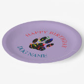 Dog Birthday Party Custom Purple Pappteller (Schrägansicht)
