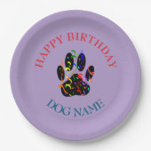 Dog Birthday Party Custom Purple Pappteller (Vorderseite)