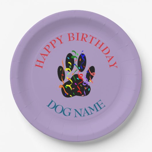 Dog Birthday Party Custom Purple Pappteller (Vorderseite)