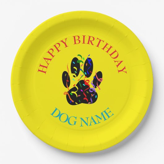 Dog Birthday Party Custom Yellow Pappteller (Vorderseite)