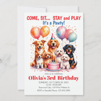 Dog Birthday Party Cute Puppy Kids Party Einladung
