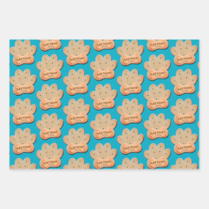 Dog Biscuit Pawprint und Knochen Art Blue Geschenkpapier Set