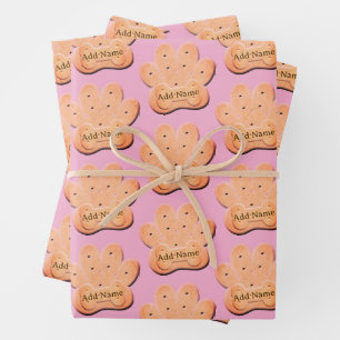 Dog Biscuit Pawprint und Knochen Art Pink Geschenkpapier Set