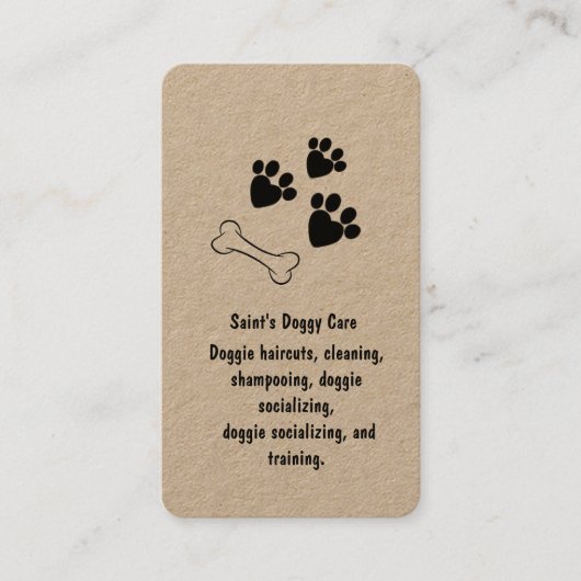 Dog Bone and Paw Prints Kraft Paper Visitenkarte (Vorderseite)
