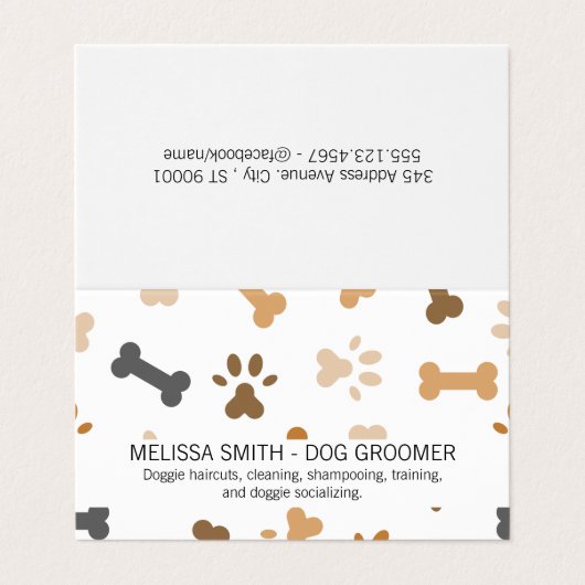 Dog Bone und Paw Prints Visitenkarten (Außenseite Aufgefaltet)
