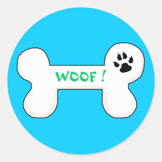 Dog Bone Woof Funny Pet Runder Aufkleber (Vorderseite)