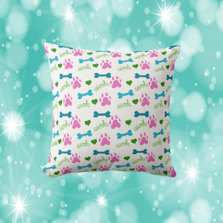Dog Bone Woof Pink Aquamarin grün Kissen