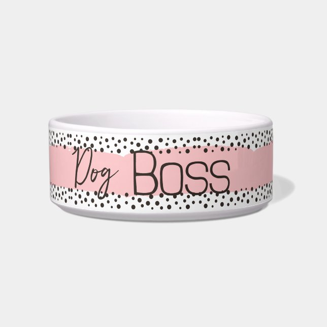 Dog Boss l Girly l Pink Polka Dot, Hund Napf (Vorderseite)