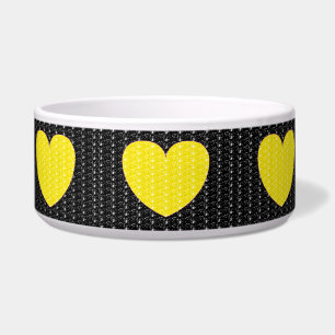 Dog Bowl Black Yellow Heart Glitzer Napf