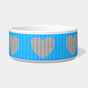 Dog Bowl Bright Blue Silver Heart Glitzer Napf