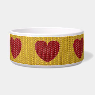 Dog Bowl Gold Red Heart Glitzer Napf
