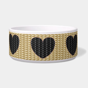 Dog Bowl Gold Ribbed Black Heart Glitzer Napf