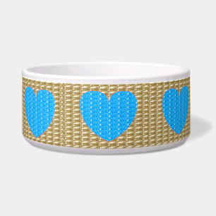 Dog Bowl Gold Turquois Herz Ribbed Napf