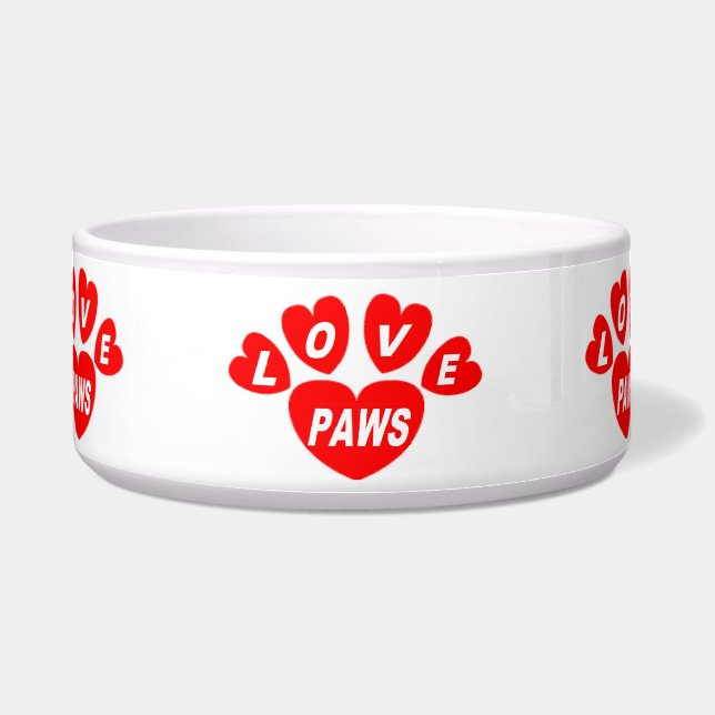 Dog Bowl Liebe Paws Hearts Red Napf (Vorderseite)