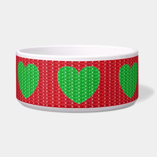 Dog Bowl Red Green Heart Glitzer Napf (Vorderseite)
