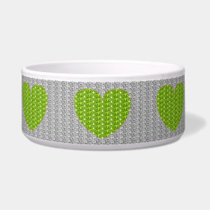 Dog Bowl Silver Lime Green Heart Glitzer Napf