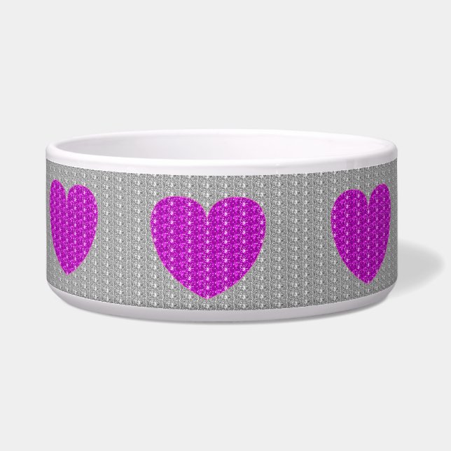 Dog Bowl Silver Pink Heart Glitzer Napf (Links)