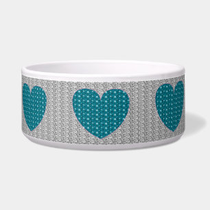 Dog Bowl Silver Turquois Herz Glitzer Napf