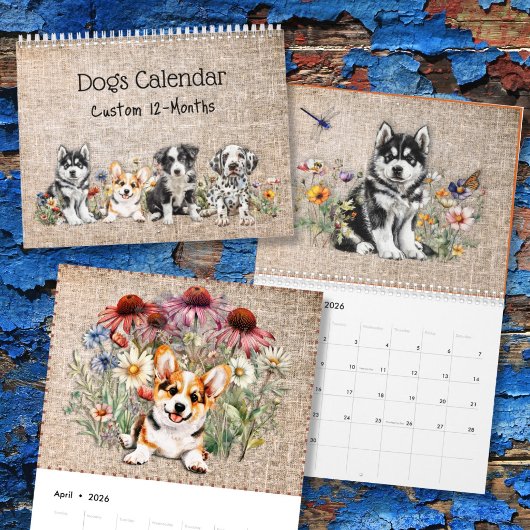Dog Breeds in Wildflowers 12-Month Custom Year Kalender