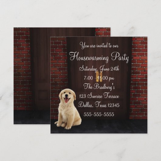 Dog Brick Wall Housewarming Party Einladung (Vorne/Hinten)