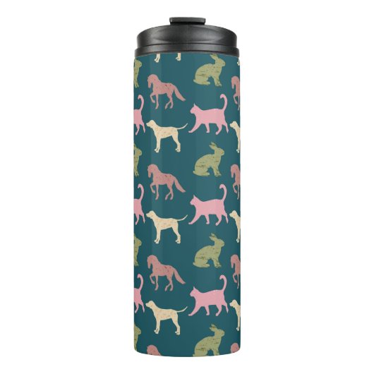 Dog Cat Horse Animal Silhouettes Pattern Thermosbecher (Vorderseite)
