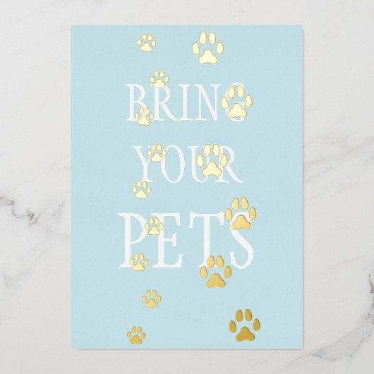 Dog & Cat Paw druckt Pet Friendly Custom Blue Folieneinladung (Vorderseite)