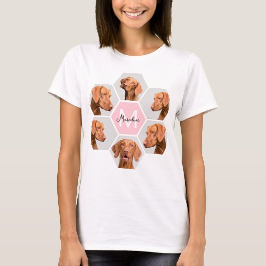 Dog Cat Pet Foto Collage Custom Monogram Name T-Shirt (Vorderseite)