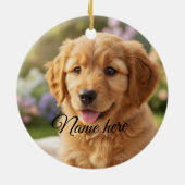 Dog cat pet name photo template simple minimal keramik ornament (Hinten)