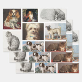 Dog Cat Pets 8 Photo Portrait Collage Keepsake Geschenkpapier Set