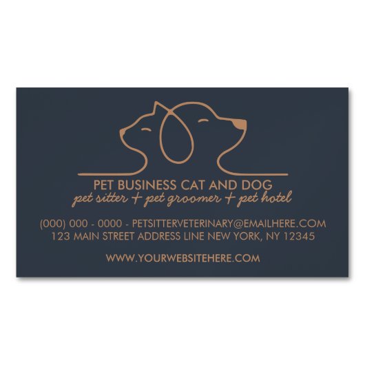 Dog Cat Simple Line Logo Veterinär-Begleiter Magnetische Visitenkarte (Vorderseite)